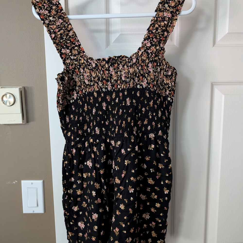 American Eagle Outfitters Black Floral Smocked Romper